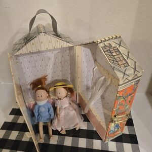 Charming Dollhouse with Two Dolls - Blue and Pink